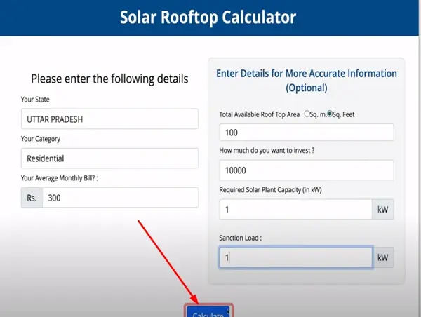 PM Solar Rooftop Calculator